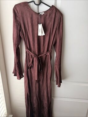 Rahi Long-Sleeve Belted Maxi Dress in brown